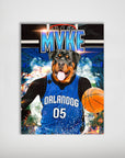 Personalized 'Orlandog Magic' poster featuring a Rottweiler in a blue basketball jersey with a basketball.