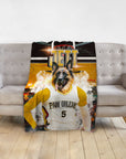 Personalized pet blanket featuring a German Shepherd in a "Paw Orleans" basketball jersey.