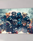 Personalized canvas featuring six dogs in Philadelphia Eagles football uniforms.
