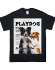 Black Gildan t-shirt with a personalized "Playdog" magazine cover featuring two dogs.