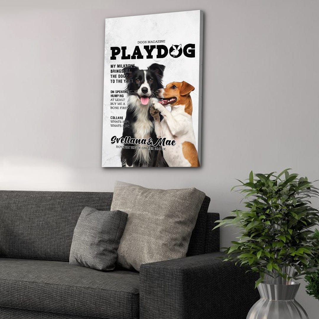 &#39;Playdog&#39; Personalized 2 Pet Canvas