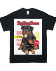 Black Gildan t-shirt with a "Rolling Bone" magazine cover featuring an adult and puppy Rottweiler.