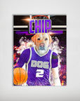 Personalized Sacramento Kings Doggos poster featuring a yellow lab in a purple basketball jersey.