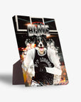 Personalized pet standing canvas featuring a Border Collie in a black "San Andoggo Spurs" basketball jersey.