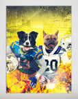 Personalized San Diego Doggos poster featuring two pets as football players in Chargers uniforms.