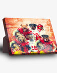 Personalized San Francisco 40Doggos 5-pet standing canvas featuring dogs in football uniforms.
