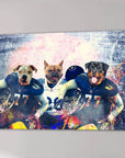 Personalized 'Tennessee Doggos' 3 pet canvas featuring dogs in football uniforms on a vibrant field.