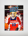 Personalized 'Washingdog Wizards' basketball poster featuring a dog's head on a player's body.