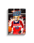 Personalized pet canvas featuring a boxer dog in a red basketball jersey with "washingdog 13" and a basketball.