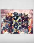 Personalized 'Washington Doggos' 6-pet poster featuring dogs in football uniforms with a stadium background.