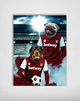 Personalized West Ham United Doggos Football poster featuring a Rottweiler and a Pug in team jerseys.