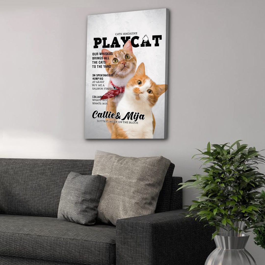 &#39;Playcat&#39; Personalized 2 Pet Canvas