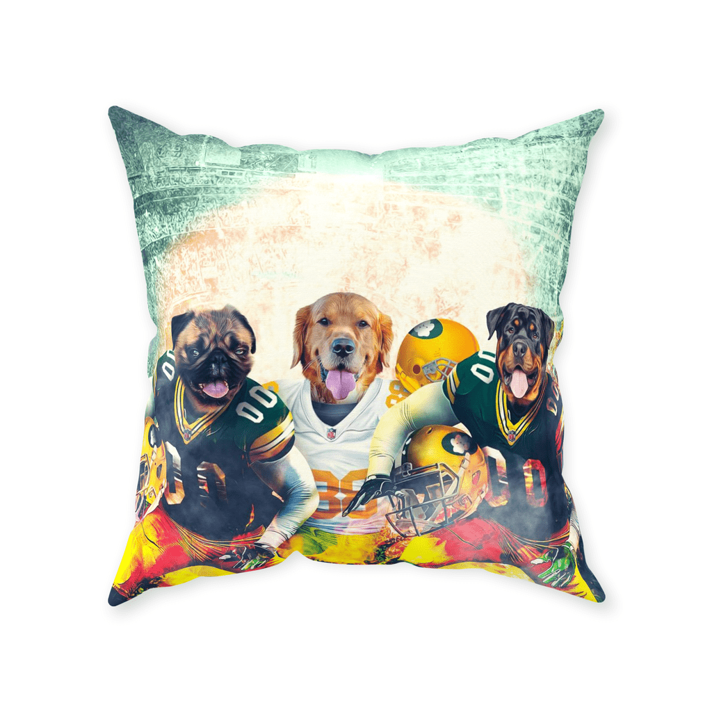 &#39;Green Bay Doggos&#39; Personalized 3 Pet Throw Pillow