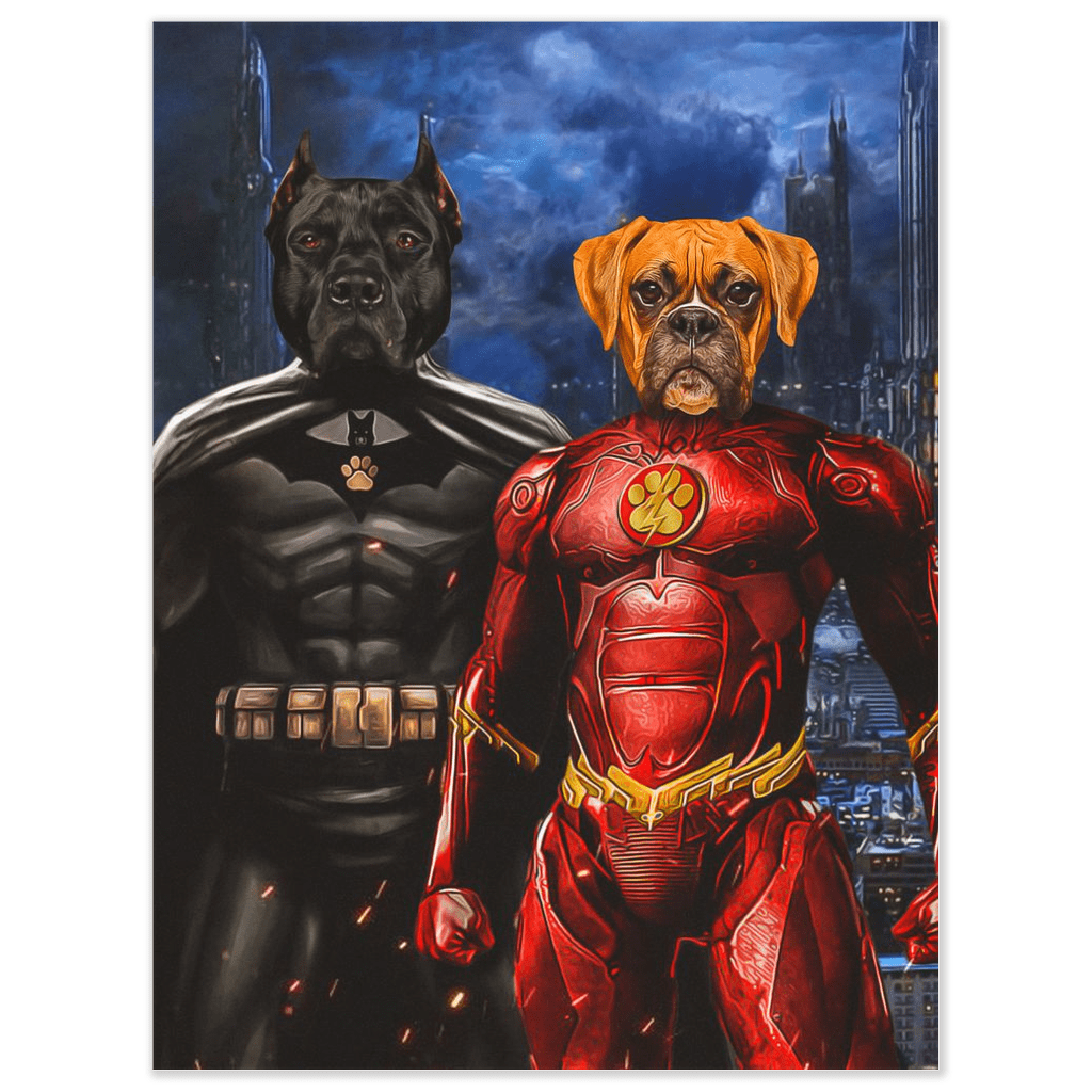 &#39;Batdog &amp; Flash Doggo&#39; Personalized 2 Pet Poster