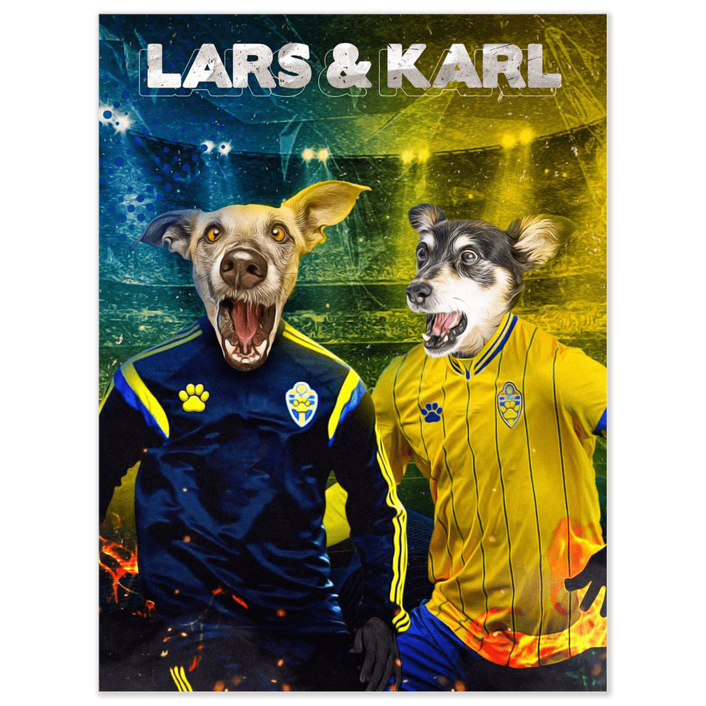 Póster personalizado para 2 mascotas &#39;Sweden Doggos Euro Football&#39;