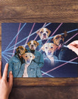 Rompecabezas personalizado de 3 mascotas 'Retrato de Lazer de los años 80 (masculino)'