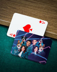 Custom 1980s Lazer Portrait 2 Pet & Humans personalized playing cards on a green table.