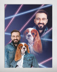 Personalized 1980s Lazer Portrait poster featuring a man and a Cavalier King Charles Spaniel.