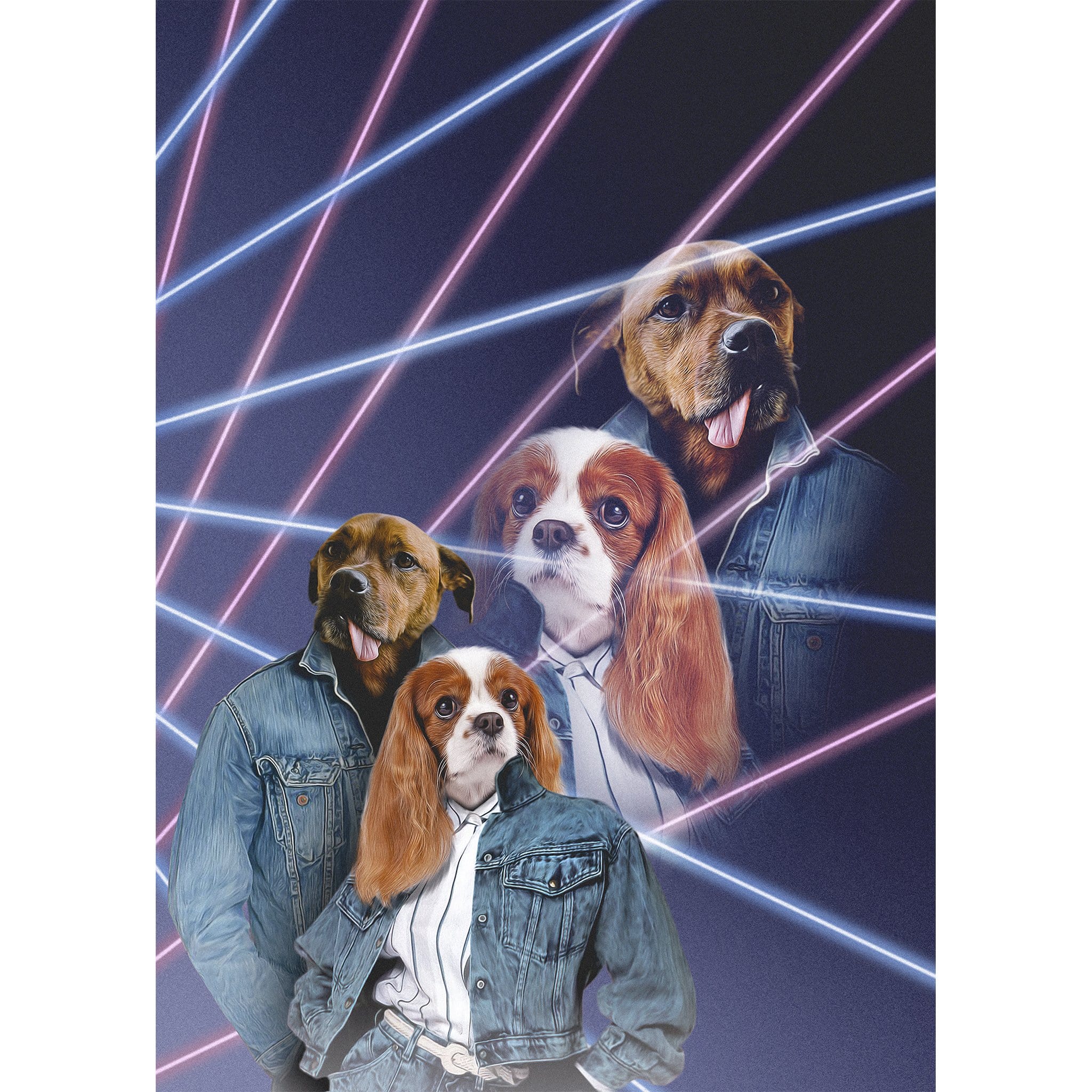 Retrato digital personalizado de 2 mascotas &#39;1980s Lazer Portrait&#39;