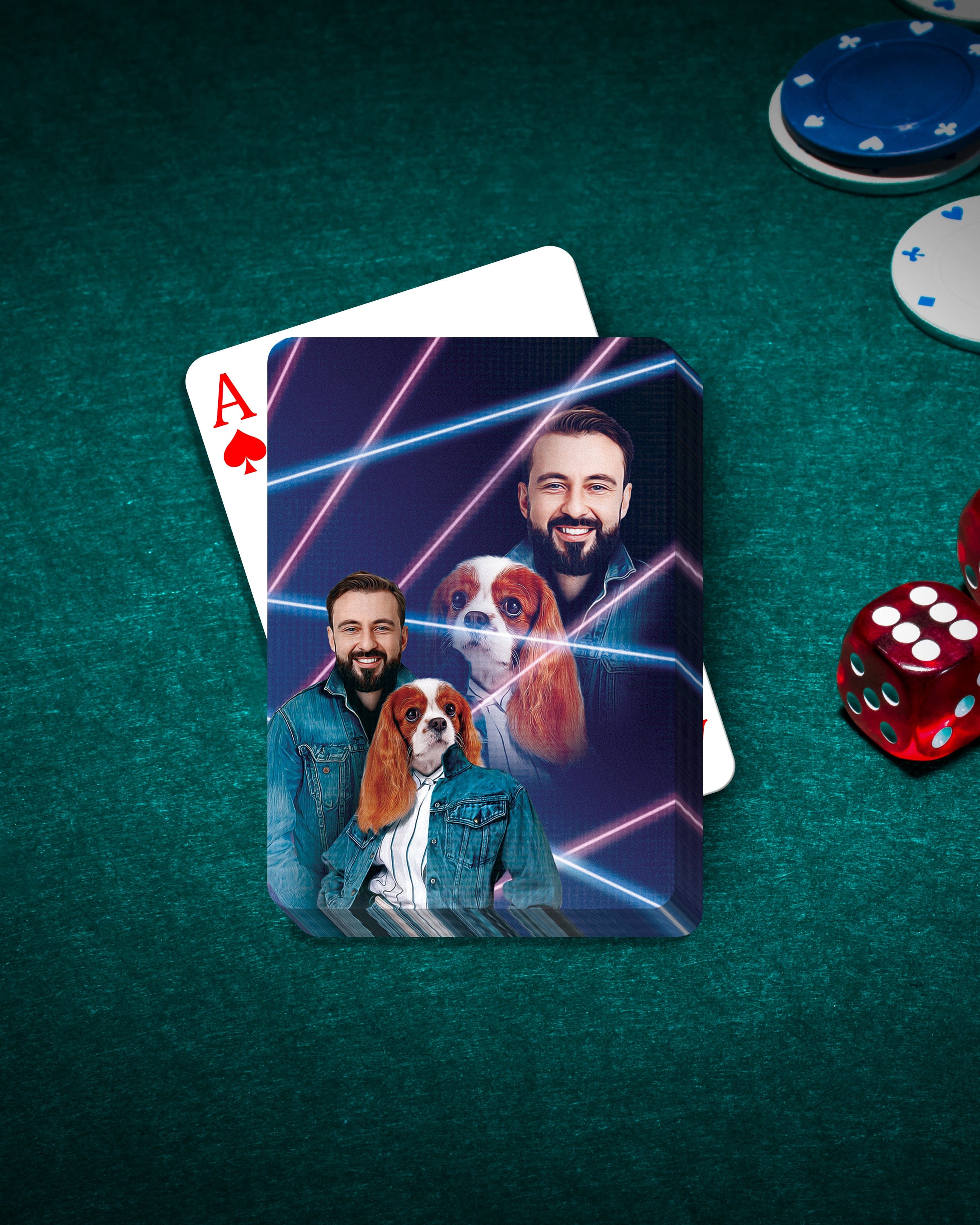 &#39;1980s Lazer Portrait Pet(Female)/Human(Male)&#39; Personalized Playing Cards
