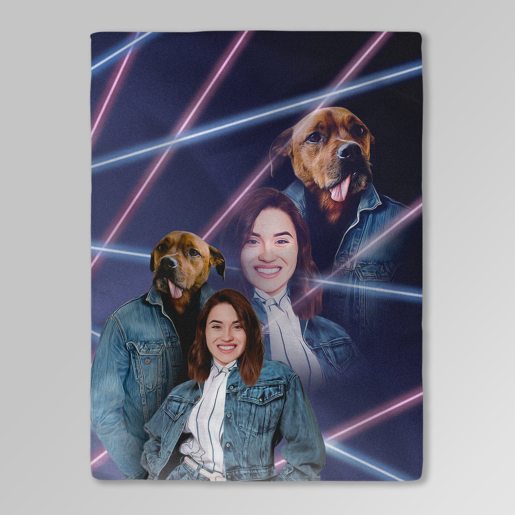 &#39;1980s Lazer Portrait Pet(Male)/Human(Female)&#39; Personalized Blanket