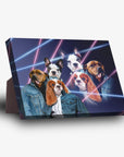 'Retrato Lazer de los años 80 (2 hembras/1 macho)' Lienzo personalizado con 3 mascotas de pie