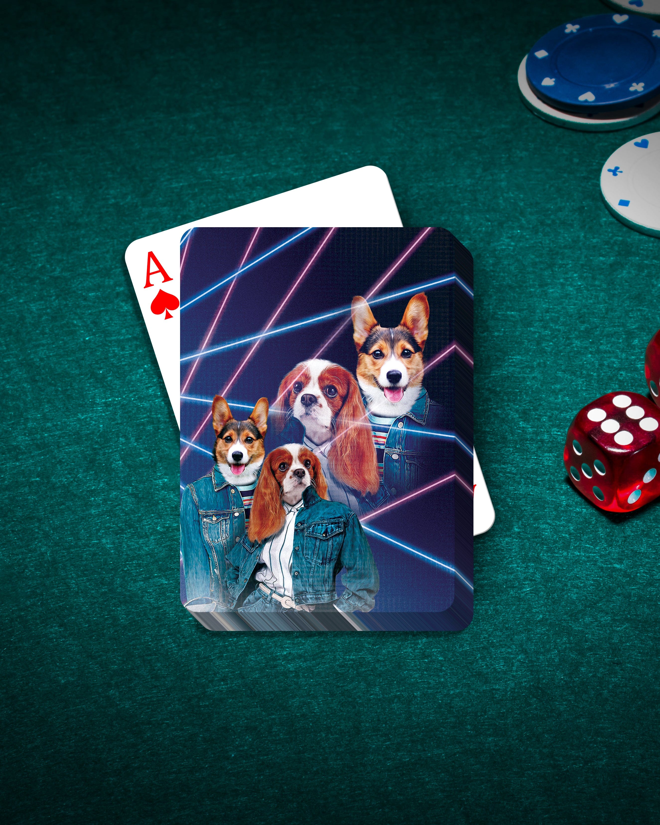&#39;1980s Lazer Portrait&#39; Personalized 2 Pet Playing Cards