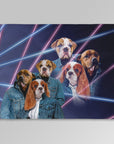 Manta personalizada para 3 mascotas 'Retrato Lazer de los años 80 (2 machos/1 hembra)' 