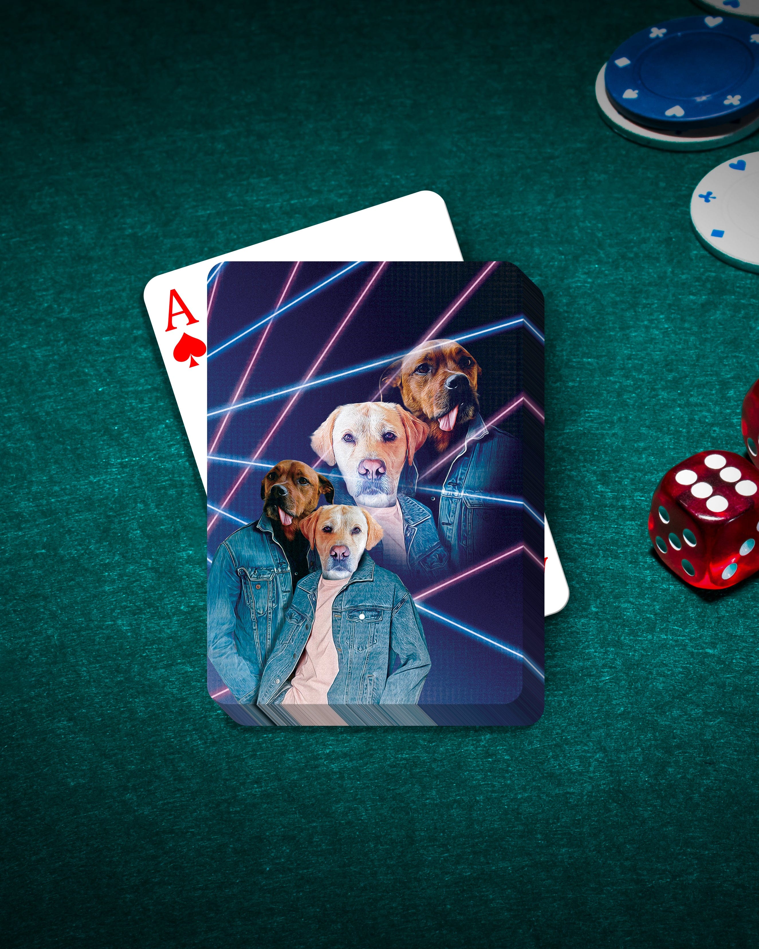 &#39;1980s Lazer Portrait&#39; Personalized 2 Pet Playing Cards