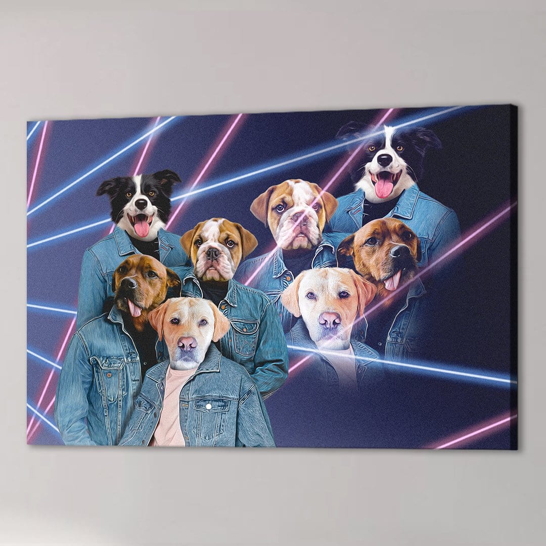 Lienzo personalizado con 4 mascotas Lazer Portrait de los años 80