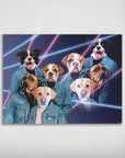 Póster Lazer Portrait (4 machos) de los años 80 'Personalizado para 4 mascotas