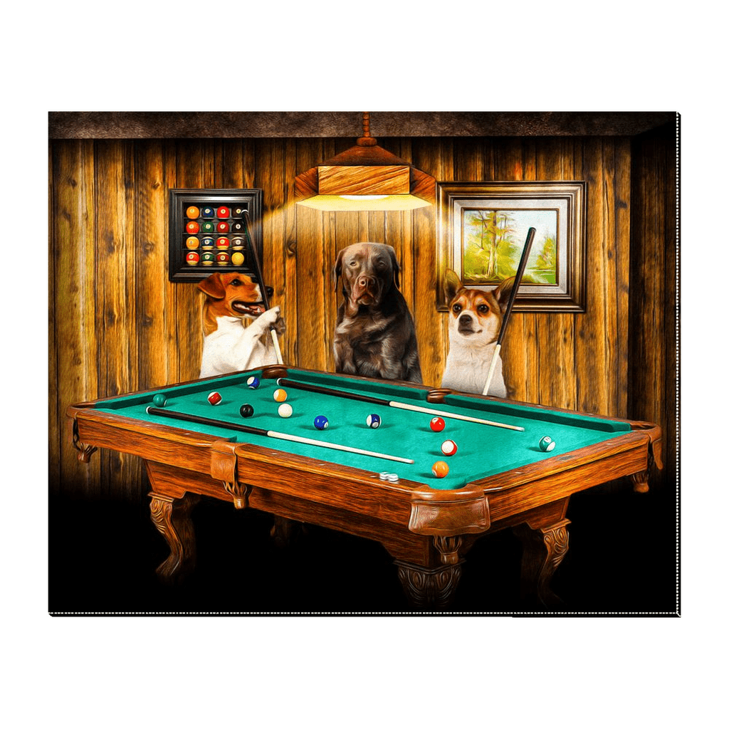 &#39;The Pool Players&#39; Personalized 3 Pet Standing Canvas