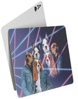 '1980s Lazer Portrait (2 Females/1 Male)' Personalized 3 Pet Playing Cards