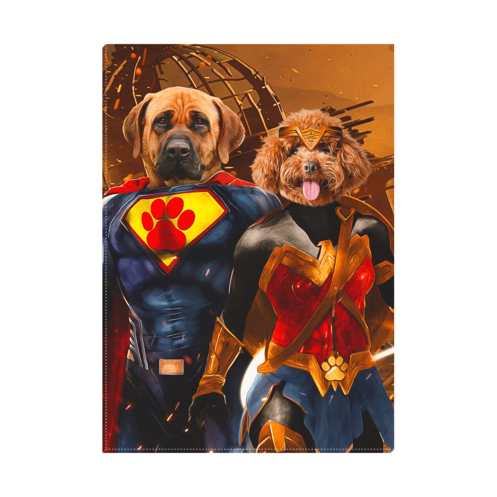 Lienzo personalizado para 2 mascotas &#39;Superdog &amp;amp; Wonder Doggette&#39;