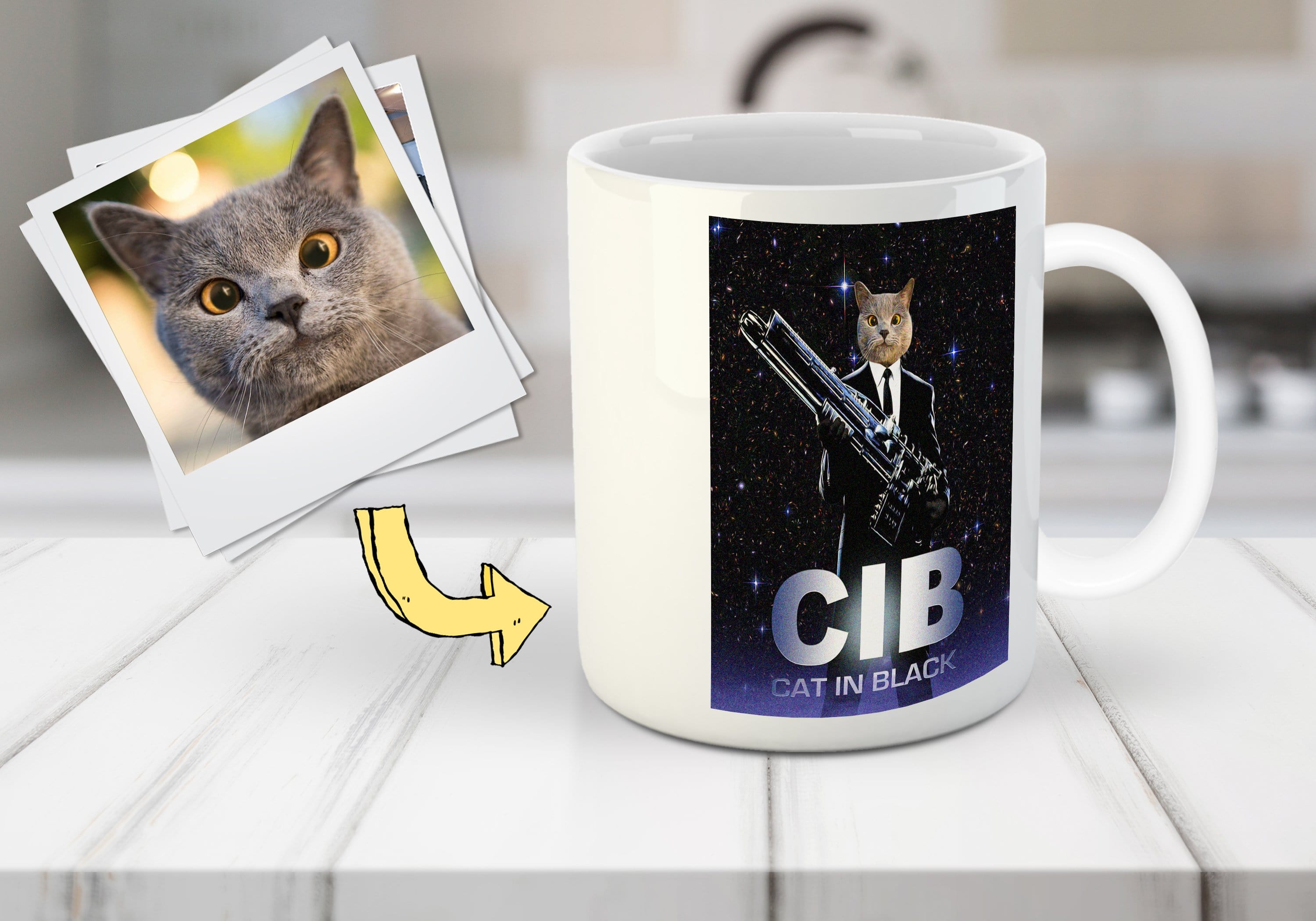 &#39;Cat in Black&#39; Personalized Pet Mug