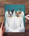 Custom 2-pet puzzle featuring a French Bulldog and English Bulldog in Renaissance angel costumes.