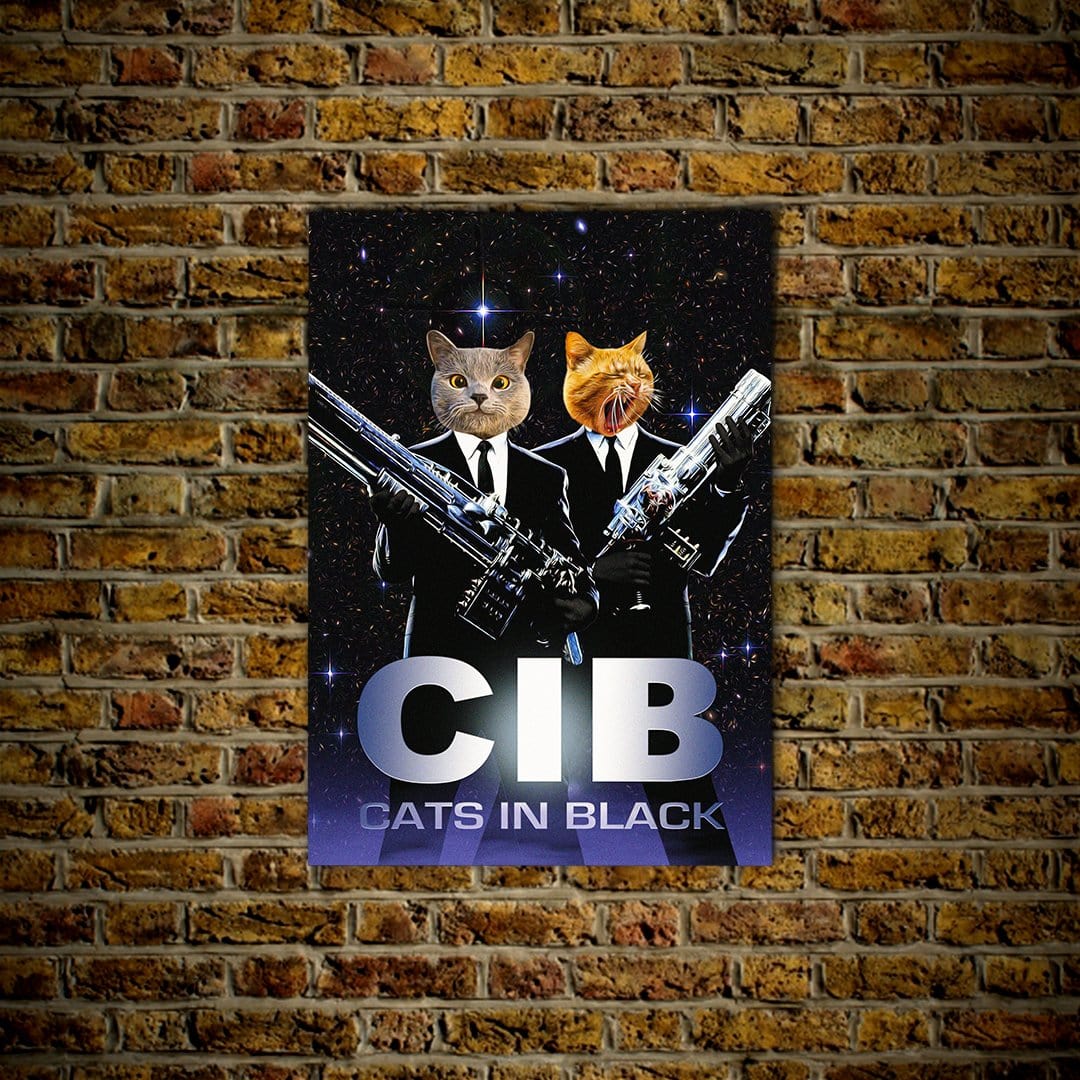 &#39;Cats in Black&#39; Personalized 2 Pet Poster