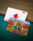 Personalized '3 Amigos' playing cards featuring custom pet portraits in sombreros and ponchos.