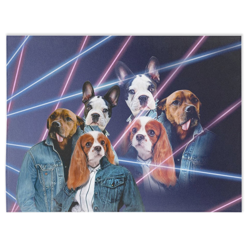 Manta personalizada para 3 mascotas &#39;Retrato Lazer de los años 80 (2 hembras/1 macho)&#39; 