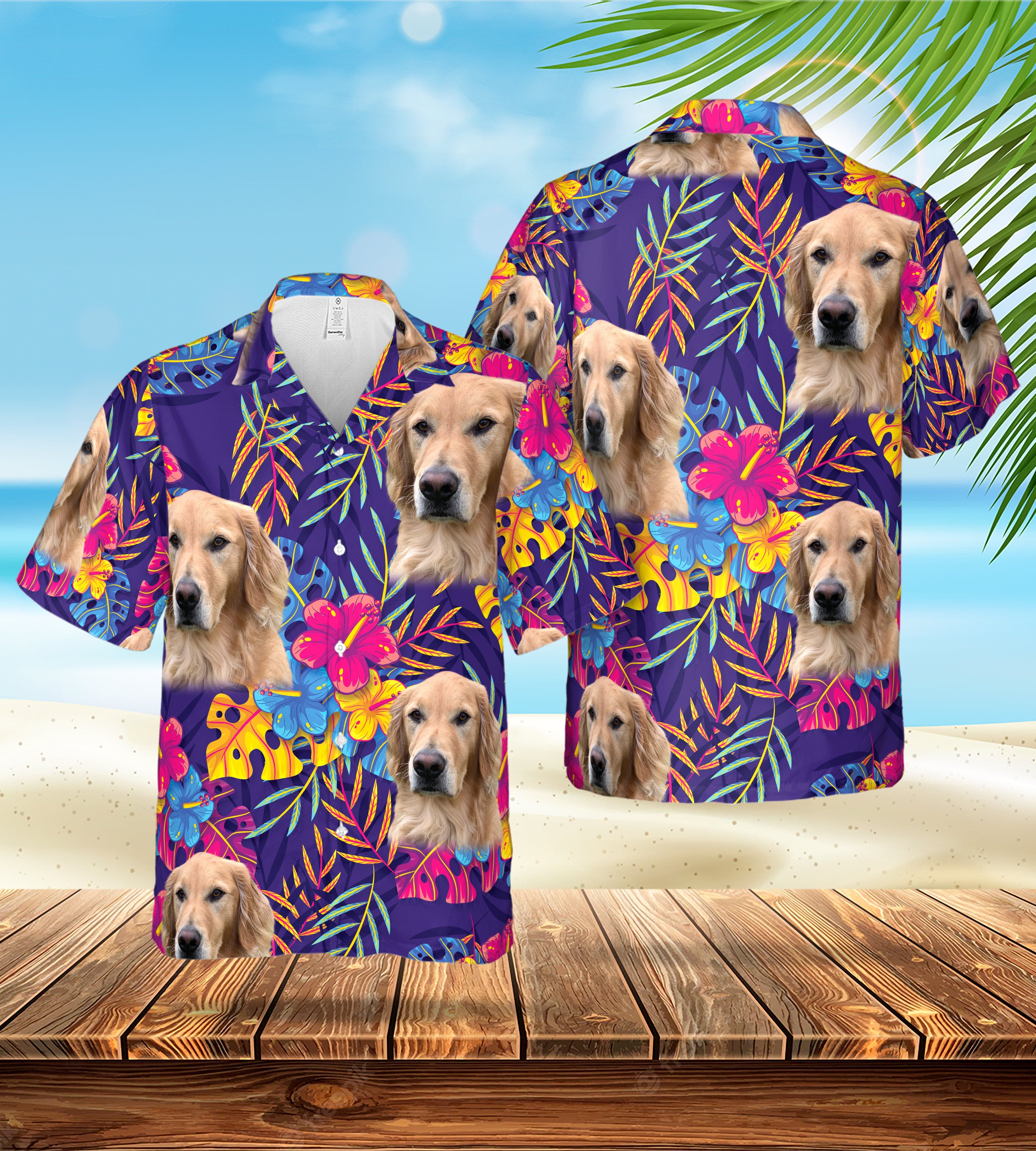 Camisa hawaiana personalizada (Lavanda prismática: 1-4 mascotas)