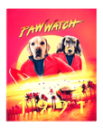 Lienzo personalizado con 2 mascotas de pie 'Paw Watch 1991'