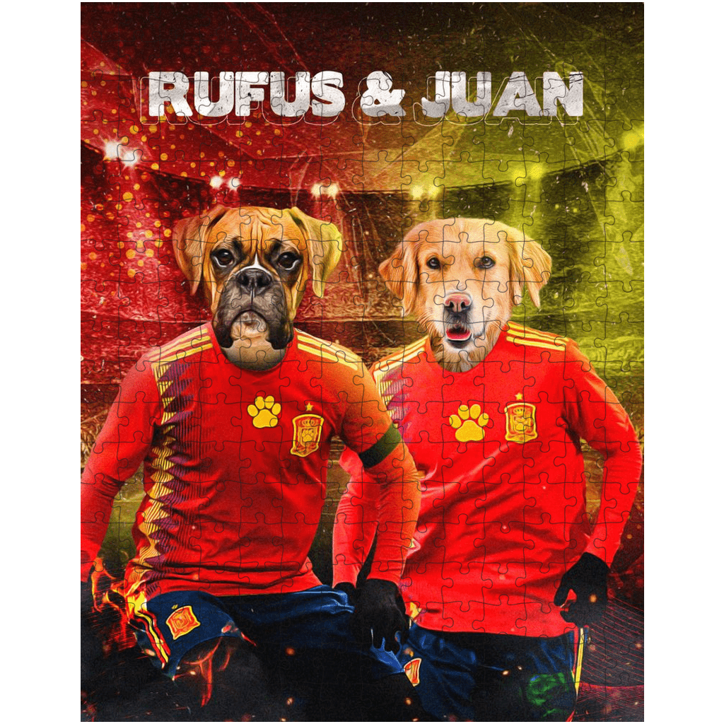 Puzzle de 2 mascotas personalizado &#39;Spain Doggos Soccer&#39;