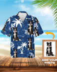 Camisa hawaiana personalizada (azul palma: 1-4 mascotas)