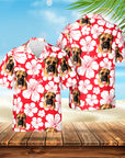 Camisa hawaiana personalizada (rojo flor: 1-4 mascotas)