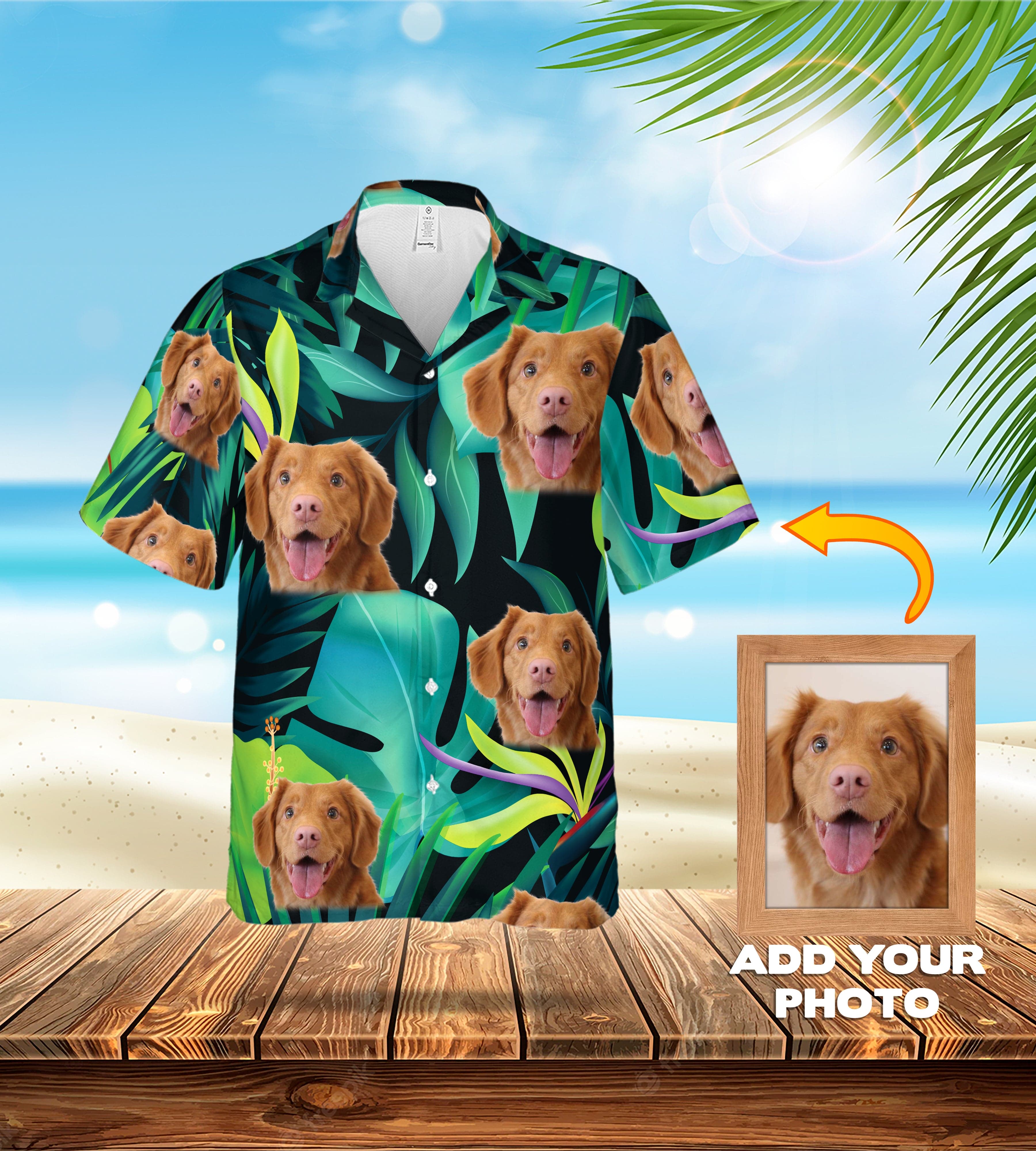 Camisa hawaiana personalizada (verde verde: 1-4 mascotas)