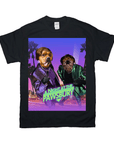 Black Gildan t-shirt with a graphic of two dogs dressed in suits, "A Night at the Pawsbury" text.