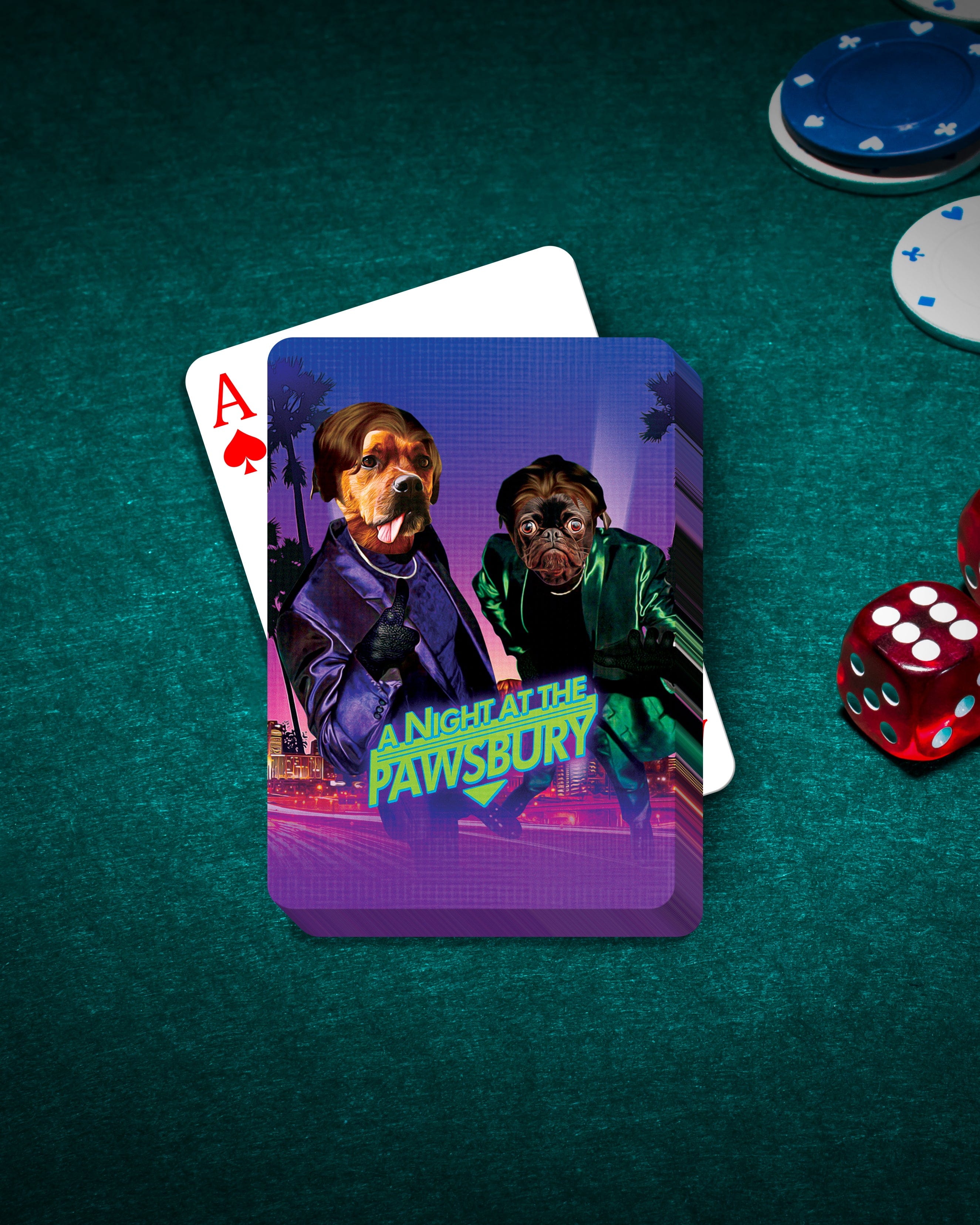 &#39;A Night At The Pawsbury&#39; Personalized 2 Pet Playing Cards