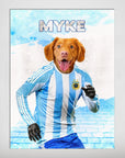 Personalized Argentina Doggos soccer poster featuring a Nova Scotia Duck Tolling Retriever in a blue and white striped jersey.