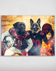 Personalized 'Arizona Doggos' poster featuring two pets as football players in red and black uniforms.