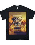 Black Gildan t-shirt with "Barking Bad" design featuring two dogs, a Rottweiler and a Boxer, above a RV in flames.